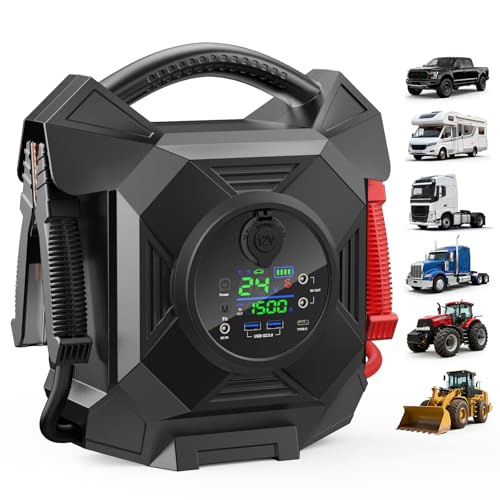 30000A 1S Startup Truck Jump Starter Heavy Duty,CAT797 12V/24V Smart Switching Lithium Battery Charger Booster Pack for Extreme -40°F to 140°F,for Diesel Engines Up to 50L and Gasoline Up to 99L - color: Black