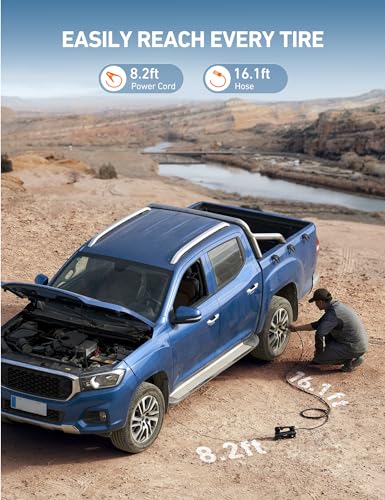 AstroAI T3 Heavy-Duty Air Compressor 12V Portable Offroad Air Compressor with 1.97CFM, 120PSI Tire Pump with Alligator Clips, LED Light for Pickups,Trucks, SUVs, RVs Cars for Up to 33 Inch Tires - style: Mechanical Screen