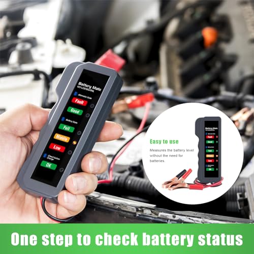 12V Car Battery Tester, Automotive Digital Battery Alternator Tester with LED Indication, Detector Checker to Test Battery Condition & Alternator Charging, Car Accessories