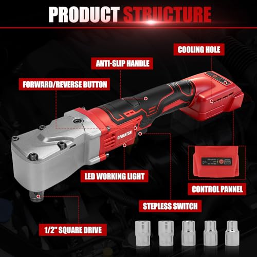 1/2" Right Angle Impact Wrench 206 ft-lbs for Milwaukee M18 Tool | Brushless Motor, 280 Nm Torque, Tight Space Angle Head, Variable Speed Trigger, Auto Repair, Bare Tool Only - color: Milwaukee