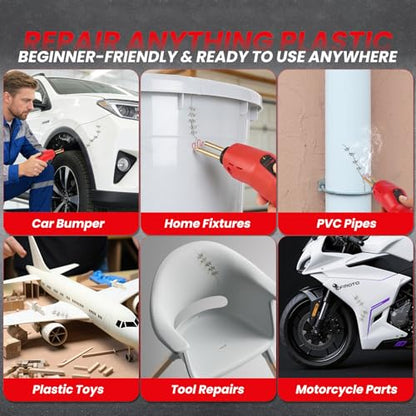 Cordless Plastic Welder, 2600mAh Battery & 3S Rapid Heat to 1380°F, USB-C Rechargeable Hot Stapler Kit with 400PCS Stainless Steel Staples & LED Light for Car Bumper, Kayak, Household Plastic Repair