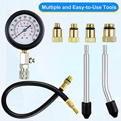 JoyFans 0-300 PSI Compression Tester Automotive Tool, Petrol Gas Engine Cylinder Pressure Test Kit with Gauge Adapter M10 M12 M14 M18 for Small Engine Cars Motorcycles Trucks SUVs Black - color: Black