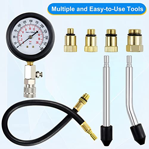 JoyFans 0-300 PSI Compression Tester Automotive Tool, Petrol Gas Engine Cylinder Pressure Test Kit with Gauge Adapter M10 M12 M14 M18 for Small Engine Cars Motorcycles Trucks SUVs Red - color: Red