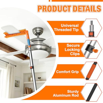 LAANPOLE 36FT Reach Ceiling Fan Cleaner Duster, Fan Blade Cleaner Kit with 7-30FT Extension Pole, Microfiber Duster & Replaceable Cleaning Cloth for Blades, Ceiling, Furniture - size: 30FT