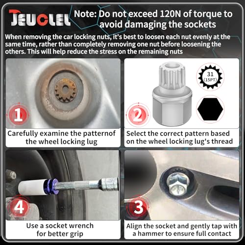 31/15PT Wheel Locking Nut Key for BMW, Anti-Theft Lug Nut Removal | Wheel Lock Nut Socket Adapter, Anti-Theft Screw Remover, Hand Repair Tool, Tyre Fitting, garage - size: 31/15Pt Key
