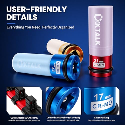 1/2 Drive Lug Nut Socket Set, 3PCS Metric 17mm 19mm 21mm Impact Socket with Removable Protect Sleeves And Bracket, Cr-Mo Steel, 6 Point, Non-Marring Deep Thin Wall Wheel Lug Nuts Socket - color: 3pcs-17mm 19mm 21mm