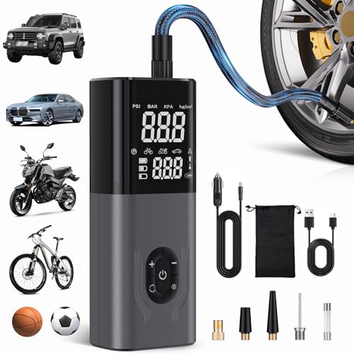 Tire Inflator Portable Air Compressor, CKWUE 180PSI Cordless Air Compressor, 6X Faster Air Pump with Digital Pressure Gauge, ire Air Pump with Dual Mode Inflation （Brown） - color: Brown