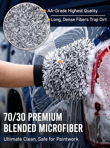 TAKAVU Car Wash Mitt, 2 Pack Microfiber, Scratch-Free (Black & White) | Soft Lint-Free Wash Gloves Hold Sudsy Water for Auto Detailing, Machine Washable, Safe on Paint & Coat - color: Black
