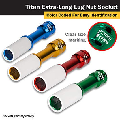 Titan 21122 1/2-Inch Drive x 22mm Non-marring Impact Extra-Long Lug Nut Socket - size: XL 22mm