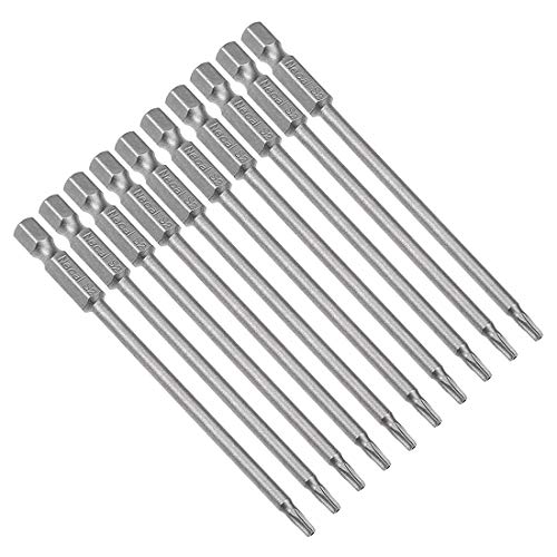 uxcell 10 Pcs T10 Magnetic Torx Screwdriver Bits, 1/4 Inch Hex Shank 3.94-inch Length S2 Security Tamper Proof Screw Driver Kit Tools - size: T10