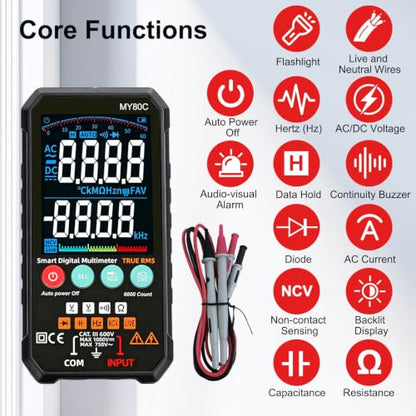 Digital Multimeter with VA Color Display, 6000 Counts True RMS Volt Amp Ohm Tester, Smart Auto-Ranging Electrical Meter for Home and Automotive Repair