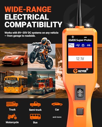 KZYEE KM06 Automotive Power Circuit Probe Tester 8-35V, All-in-One Electrical Diagnostic Tool with Component Activation, Short Circuit Finder, Wire Tracer & Trailer Light Tester for Cars, Trucks & RVs - color: Amber Orange