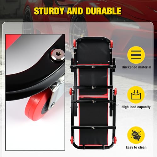Nilight 40" Z Creeper - 2-in-1 Folding Rolling Mechanic Seat, 40 inches Adjustable Lay-Down or Sit Garage Chair, 330 lbs Capacity, Red Black - color: Red