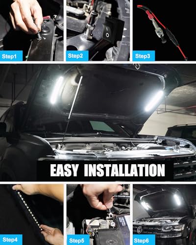 Keiurot Under Hood LED Light Kit 12V, Auto On/Off,Universal Fit Any Vehicle | Hand Switch Included,1000 Lm/Strip, 250CM Lead Wire, Waterproof Flexible 2-in-1 Hood Light Strip For Cars SUV RV and Trucks