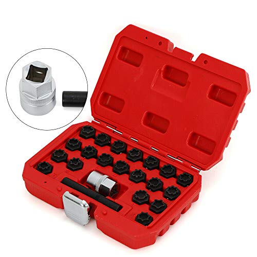 TFCFL Universal 22pcs Wheel Lock Lug Nuts Removal Set Automotive Wheel Anti-Theft Screws Remover Socket Keys Kit for Audi with 1/2 inch (12.7mm) Socket Adapter Red