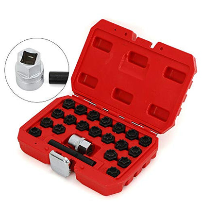 TFCFL Universal 22pcs Wheel Lock Lug Nuts Removal Set Automotive Wheel Anti-Theft Screws Remover Socket Keys Kit for Audi with 1/2 inch (12.7mm) Socket Adapter Red