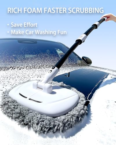Volodya 15°Curved Car Wash Brush with 47" Extension Long Handle Telescopic Aluminum Microfiber Cleaning Mop for Car Truck SUV RV Boat Wheel Extension Pole Carwash Mop Duster