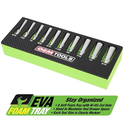 OEMTOOLS 23985 10 Piece 1/4" Drive Deep Socket Set, SAE Sizes 3/16"-9/16", Rust-Resistant 1/4 Drive Socket Set, EVA Storage Tray, Heat-Treated Alloy Steel Sockets - style: 1/4" SAE