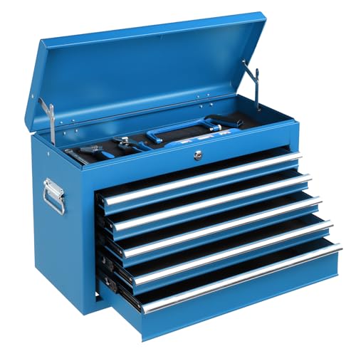 Winado 24" Portable Tool Box, 5 Drawer Tool Chest, Blue | Carry Handle, Top Case, Ball Bearing Runners, Lockable Metal Hand Toolbox for Garage, Warehouse, Repair Shop & Home - color: Blue
