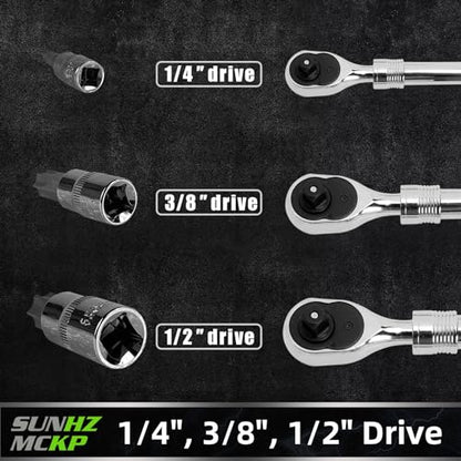 SUNHZMCKP 60PCS Master Torx Socket and External Torx Plus Security Star Bit | 1/4", 3/8", 1/2" Drive Socket Bit, Female E Sockets E4-E24, Star Socket Bits T6-T70, TT6-TT70, TP8-TP60, CR-V&S2 Alloy Steel - color: 60 Piece Torx Bit Socket Set
