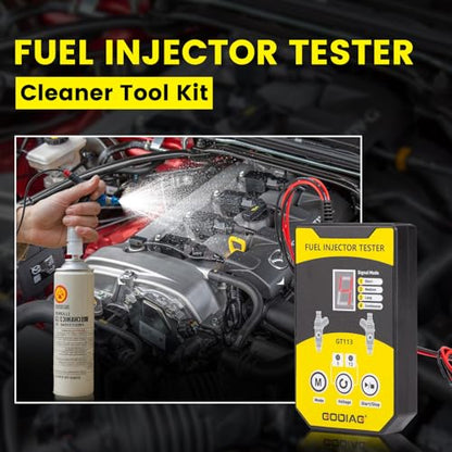GODIAG Fuel Injector Tester Cleaner Kit, 8 Pulse Modes Injector Tester 6 Size Cleaning Adapters 12V/5V Output Power Drive, 4 Wire Dual Channel DIY Fuel Injector Cleaner Tools