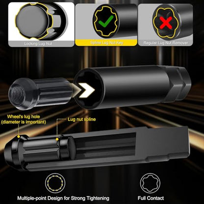 Topec 16-Piece Locking Lug Nut Master Key Set | 5, 6, 7, 12 Spline Socket Set, Star and Internal Hex Style Lug Nut Key Set, CR-MO Steel (Not for Hex, Deep, Large-Size, and 10-Spline)