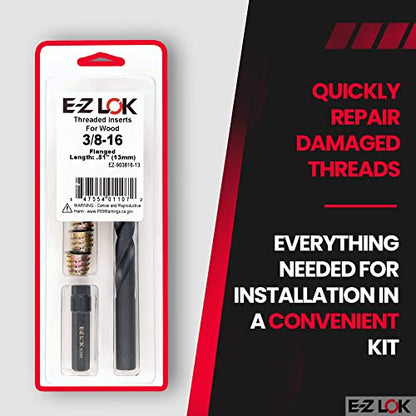 E-Z Hex Thread Repair Kit for Soft Wood Flanged Threaded Inserts 3/8-16 x 13mm, Drill, Installation Tool - size: 3/8-16 x 13mm (EZ-903816-13), style: Flanged