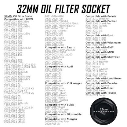 7PCS Oil Filter Sockets with 3/8" Drive,Gear wrench Oil Filter Socket Set Includes 38mm/36mm/32mm/30mm/29mm/27mm/24mm,Car Accessories Compatible with BMW/Ford/GMC/Chevrolet