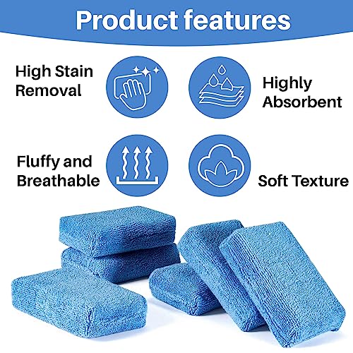 Sukh 6 Pack Microfiber Rectangle Sponge Detailing Pads - Microfiber Wax Foam Applicator Pads for Car Wax Applicator Pad 4.72x3.15 inch Blue