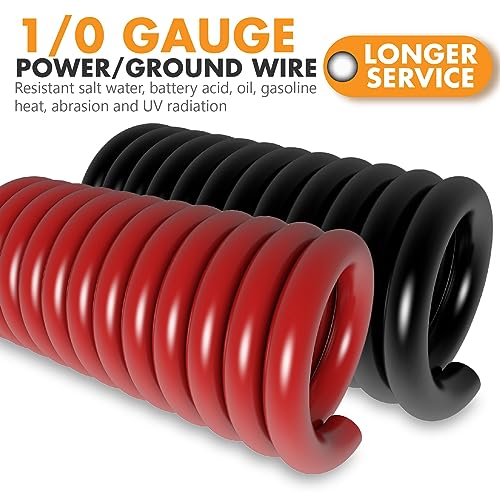 Jeemiter 1/0 Gauge CCA Wire Battery Cable Copper Clad Aluminum 40ft Red/Black for Car Amplifier Power Ground,Audio Speaker,Winch,Solar,RV,Truck with 250A ANL Fuse Holder,Lug Terminals,Heat Shrink Tube - size: 40FT Wire + ANL Fuse