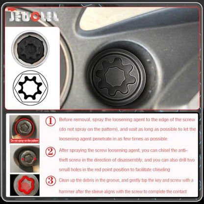 J Wheel Locking Nut Key Compatible with Audi Series, (Socket OD 27mm - ID 25mm), Wheel Lock Nut Socket Adapter, Wheel Anti-Theft Lug Nut Removal Tool, Anti-Theft Screw Remover - size: Socket J