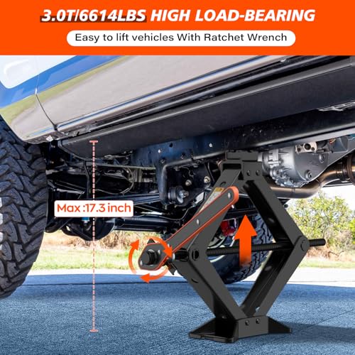IMAYCC 3 Ton Scissor Jack for Car/SUV/MPV - Heavy Duty High Lift Car Jack kit with Ratchet Wrench, Portable Emergency Tire Change kit with Wheel Wrench.