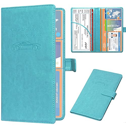 DMLuna Car Registration and Insurance Holder, Leather Vehicle Card Document Glove Box Organizer, Auto Truck Compartment Accessories for Essential Information, Driver License Cards, Sky Blue - color: Sky Blue, size: Magnetic Closure Style
