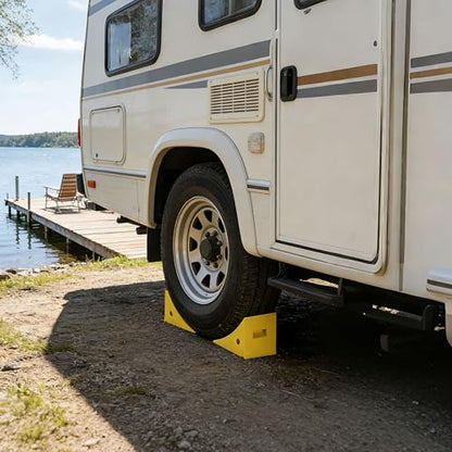 Yescom PU Wheel Chocks for Wheel 24" - 32" with 5ft Rope, 33,000 lbs Heavy | Duty Capacity, Lightweight Car Chocks for Travel Trailers, RV, SUV, Truck, Camper - Anti-Slip Tread, Easy to Use & Odorless - size: for Wheel 24" - 32", 2Pack