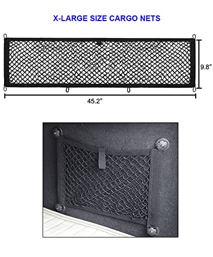 [2 PACK] JAVOedge Extra Large Cargo Net for Car, SUV, Truck, RV, Boat – Elastic Storage Mesh Organizer with Built‑In Hooks, 12 Screws & 12 Carabiners – Heavy‑Duty Trunk Cargo Net & Vehicle Storage Bag - size: Extra Large (45.27 Inches x 9.8 Inches)