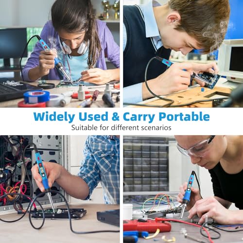 Soldering Iron Kit, Soldering Welding Iron Kit with Ceramic Heater, Portable Soldering Kit with with Tips, Solder Wick Braid, Stand, Solder Wire, Sponge, Flux Paste