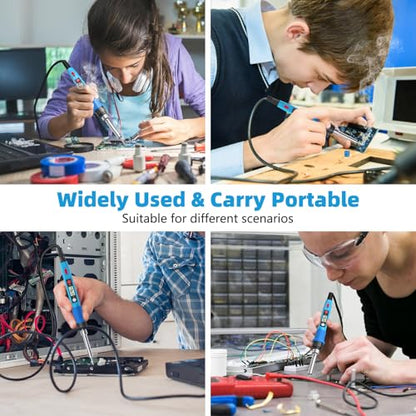 Soldering Iron Kit, Soldering Welding Iron Kit with Ceramic Heater, Portable Soldering Kit with with Tips, Solder Wick Braid, Stand, Solder Wire, Sponge, Flux Paste