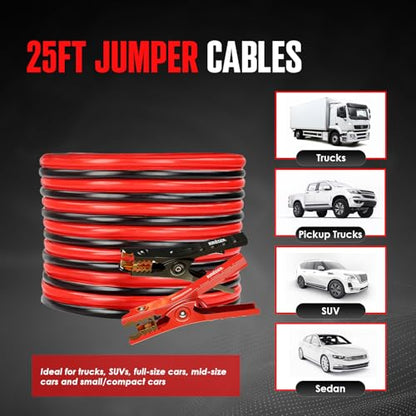 K KRIËGER Krieger Jumper Cables for Car Battery, Heavy Duty Automotive Booster Cables for Jump Starting Dead or Weak Batteries with Carrying Bag Included (25-Feet (2-Gauge) - size: 25-Feet (2-Gauge)