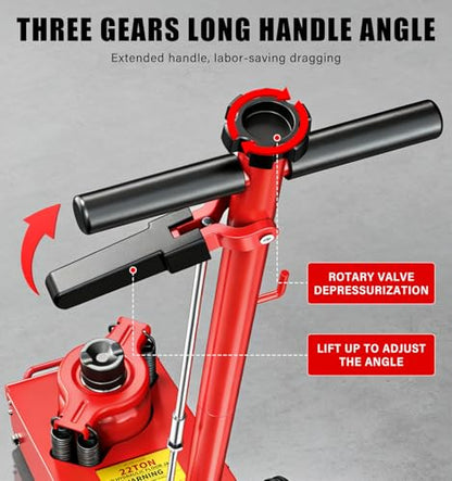 22 Ton 3-Position Air Hydraulic Floor Jack, 225mm - 435mm 44000lbs Pneumatic Hydraulic Heavy-Duty Truck Jack Air-Operated Axle Bottle Jack Service Repair Lifting Tool for Garages Repair Shops