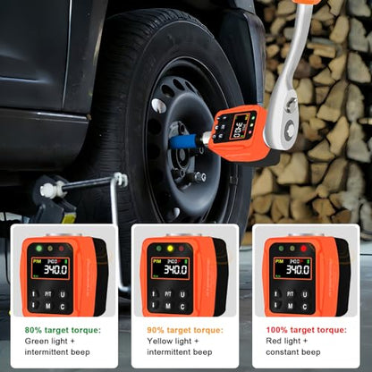 1/2" Digital Torque Adapter - 12.5-250 Ft-Lb, Converts Any 1/2" Ratchet tool to Torque Wrench, Electronic Torque Converter with 3/8" & 1/4" Adapters, Buzzer & LED Alerts, for Bike, Motorcycle & Car - style: 1/2-Inch 12.5-250 Ft-Lb