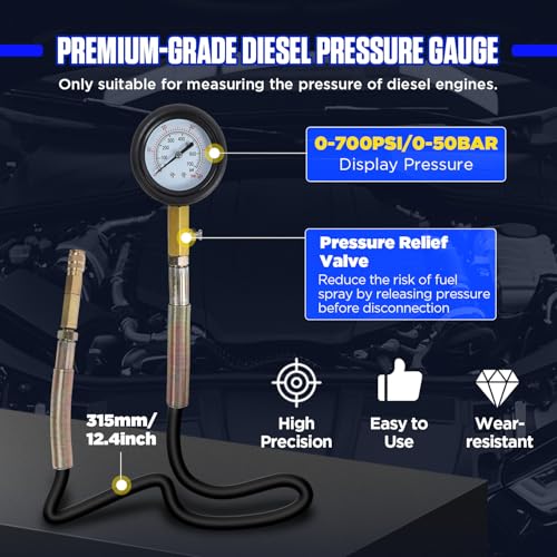 47PCS Compression and Leakage Test Kit Petrol & Diesel Engine Compression Tester Automotive Cylinder Leak Down Tester Kit with Dual Gauge Engine Compression Tester Kit for HDi, TDCi, Pumpe Duse Engine