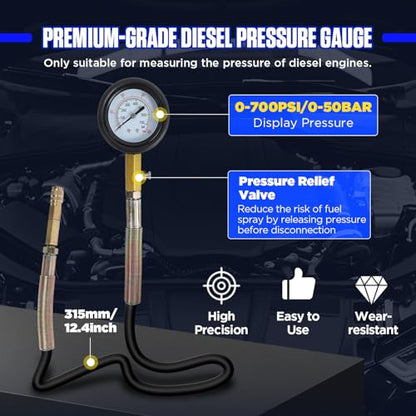 47PCS Compression and Leakage Test Kit Petrol & Diesel Engine Compression Tester Automotive Cylinder Leak Down Tester Kit with Dual Gauge Engine Compression Tester Kit for HDi, TDCi, Pumpe Duse Engine