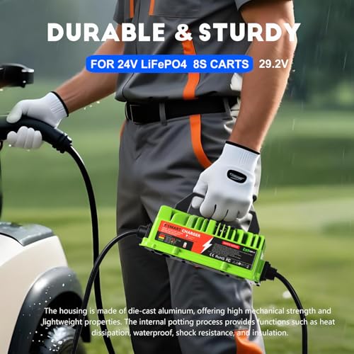 24V/29.2V 25Amp LiFePO4 Battery Charger, IP67 Waterproof 0V Battery Rescue Smart Trickle+Pulse Charger with 2 Anderson Connectors for Car, RV, Boat,Truck,Marine, Solar, and 24V Lithium Batteries - color: 800w 24V 25A Lithium Charger-Green