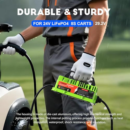 24V/29.2V 25Amp LiFePO4 Battery Charger, IP67 Waterproof 0V Battery Rescue Smart Trickle+Pulse Charger with 2 Anderson Connectors for Car, RV, Boat,Truck,Marine, Solar, and 24V Lithium Batteries - color: 800w 24V 25A Lithium Charger-Green
