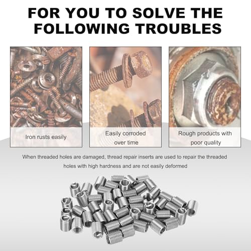 100PCS Thread Repair Insert, M6 × 1.0 × 2D Helicoil Metric Thread Sleeve Steel Sheaths Wire Thread Inserts, 304 Stainless Steel Helicoil Coiled Wire Screw Thread Repair Kit - color: 12mm
