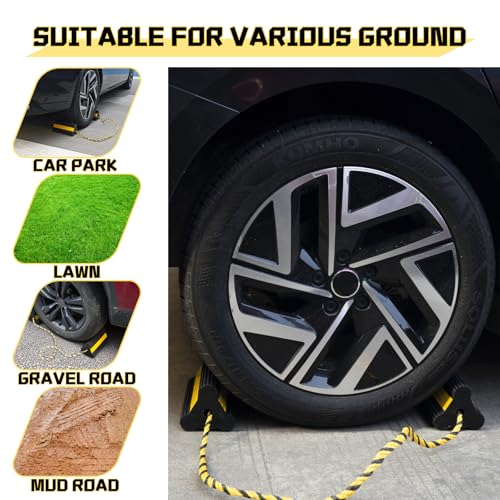 Wheel Chocks RV Trailer, Heavy-Duty Rubber, 8mm Teeth, Non-Slip Base, Wheel Chocks for RVs, Camper, Trailers, Boats, Cars, SUVs, ATVs, Aircraft Tire Stopper, Travel Trailer Stoppers, 2 Pairs (4 Count)