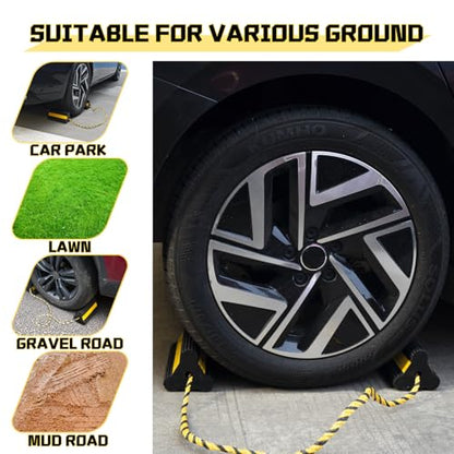 Wheel Chocks RV Trailer, Heavy-Duty Rubber, 8mm Teeth, Non-Slip Base, Wheel Chocks for RVs, Camper, Trailers, Boats, Cars, SUVs, ATVs, Aircraft Tire Stopper, Travel Trailer Stoppers, 2 Pairs (4 Count)