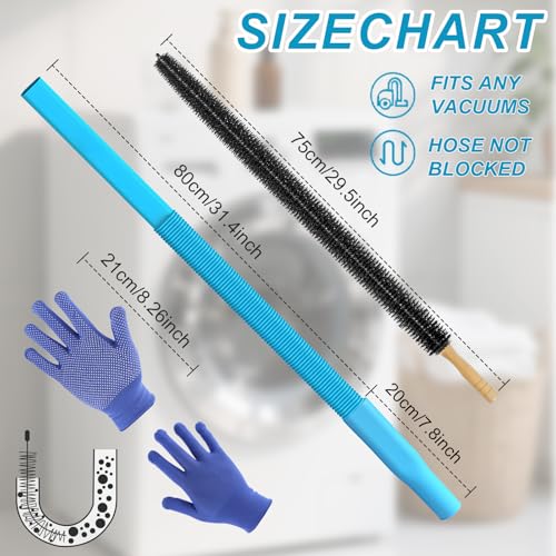 3PCS Upgraded Dryer Vent Cleaner Kit: Universal Vacuum Hose Attachment for Lint Removal Fits All Vacuums Cleaner Vacuum Hose With Brush Lint Brush Gloves - color: Blue Black