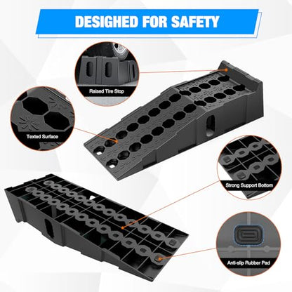 Nilight Car Ramps, 6.7" Lift Heavy Duty Truck Ramps Portable Vehicle Service Ramp for Home Garage Maintenance, 16,000lb. GVW Capacity Per Pair - size: Truck Ramp