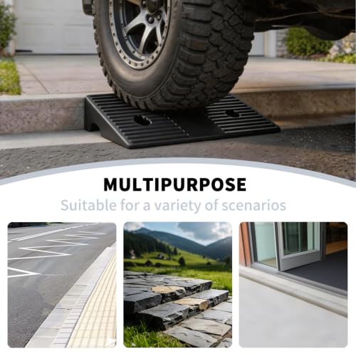 2.0 Inch Rise Rubber Curb & Threshold Ramp 2 PCS 16.93"x5.91" | 7000lbs capacity, suitable for driveway, sidewalk, shed entry, cars, motorcycles, lawn mowers, Durable, Sturdy - size: 2.0"Height